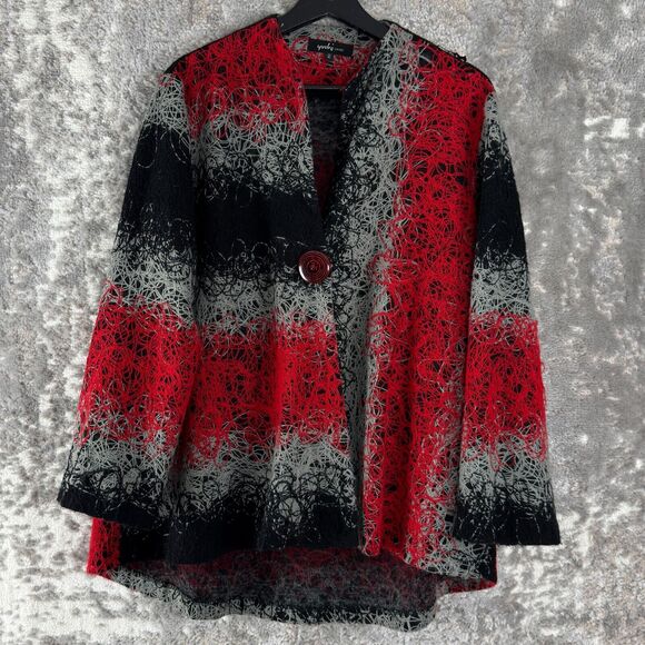 Yushi Sz XL Swing Cardigan Blazer Jacket Artsy Yarn Textured Single Button - Picture 1 of 10